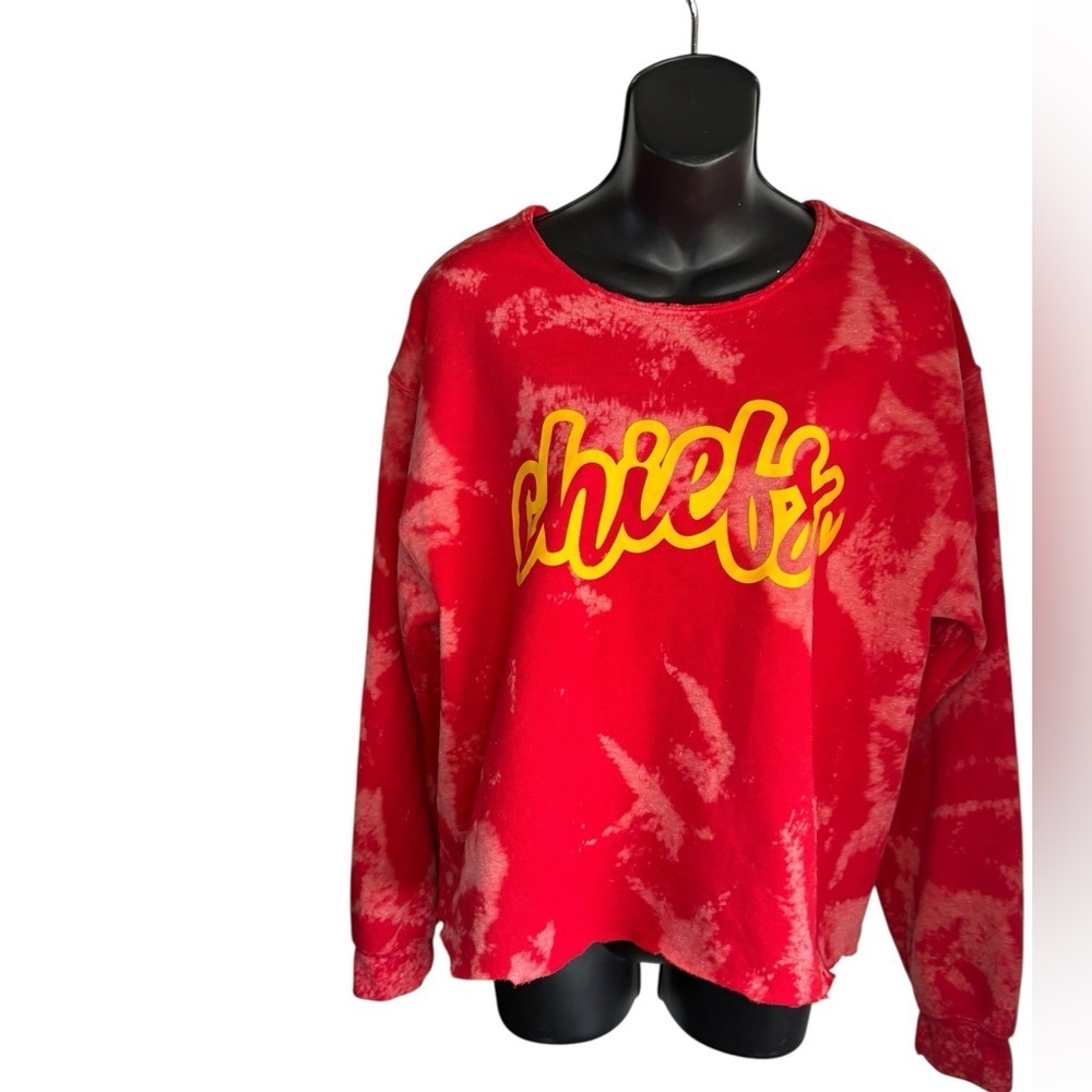 Gildan Heavy Blend Red tie-dye Kansas chiefs Sweatshirt sz M cotton blend - Picture 6 of 6